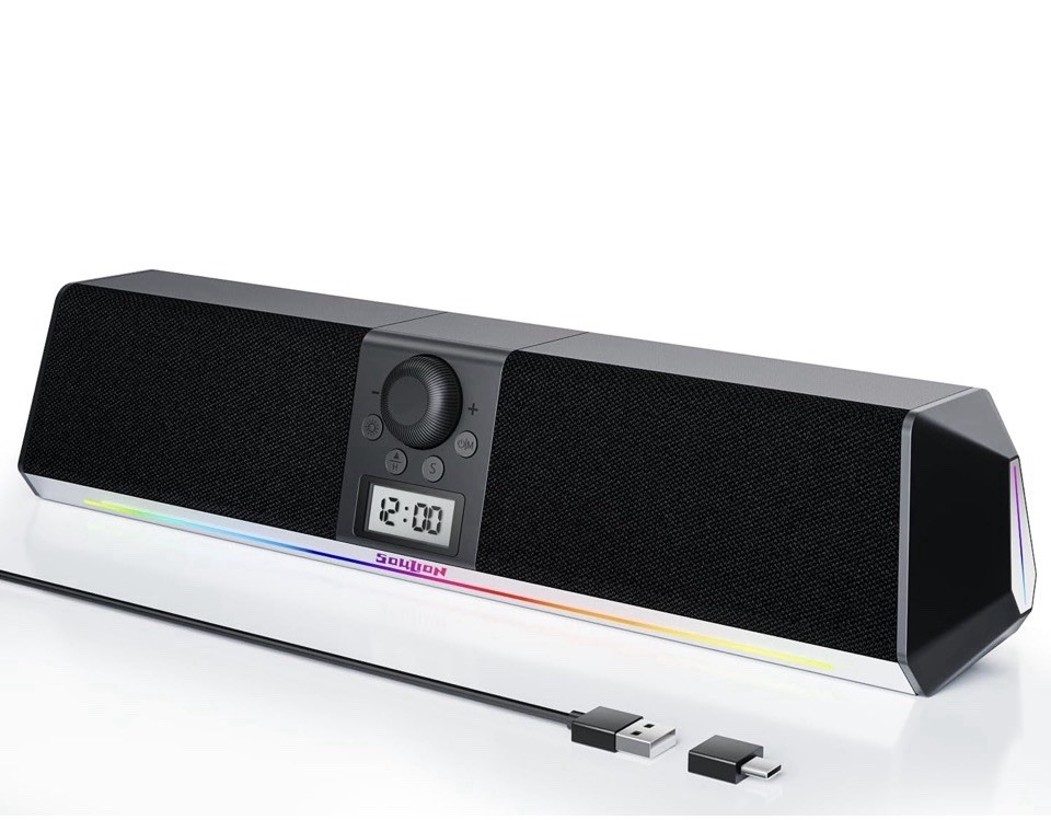 Soulion R80 Soundbar Speaker Bluetooth USB RGB Clock Display 10W Black