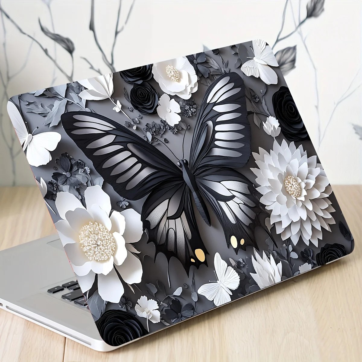 2-Piece Butterfly Floral Pattern Laptop Art Decal Cas Universal Netbook Skin