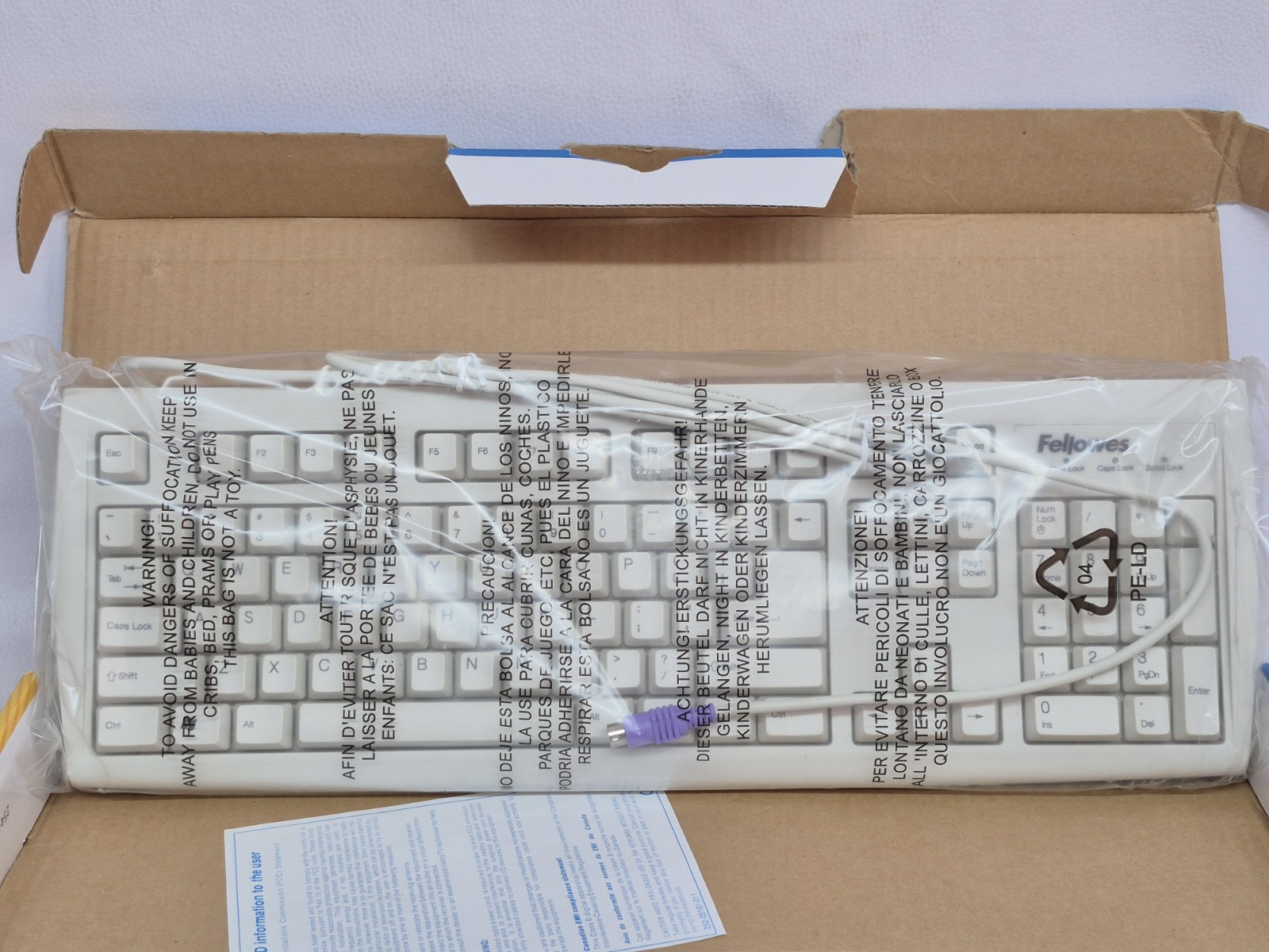 Fellowes 104 Keyboard 99148 in original packaging IBM AT PS2 Compatible Vintage 