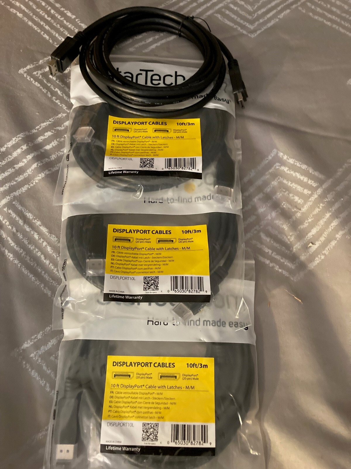 LOT OF 4 - StarTech DisplayPort Male to DisplayPort Male 10ft 3m DISPLPORT10L