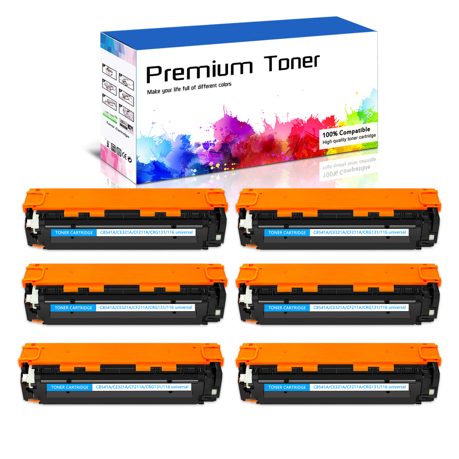 6PK CB541A Cyan Toner Cartridge For HP LaserJet CP1518ni CP1215 CM1312nfi