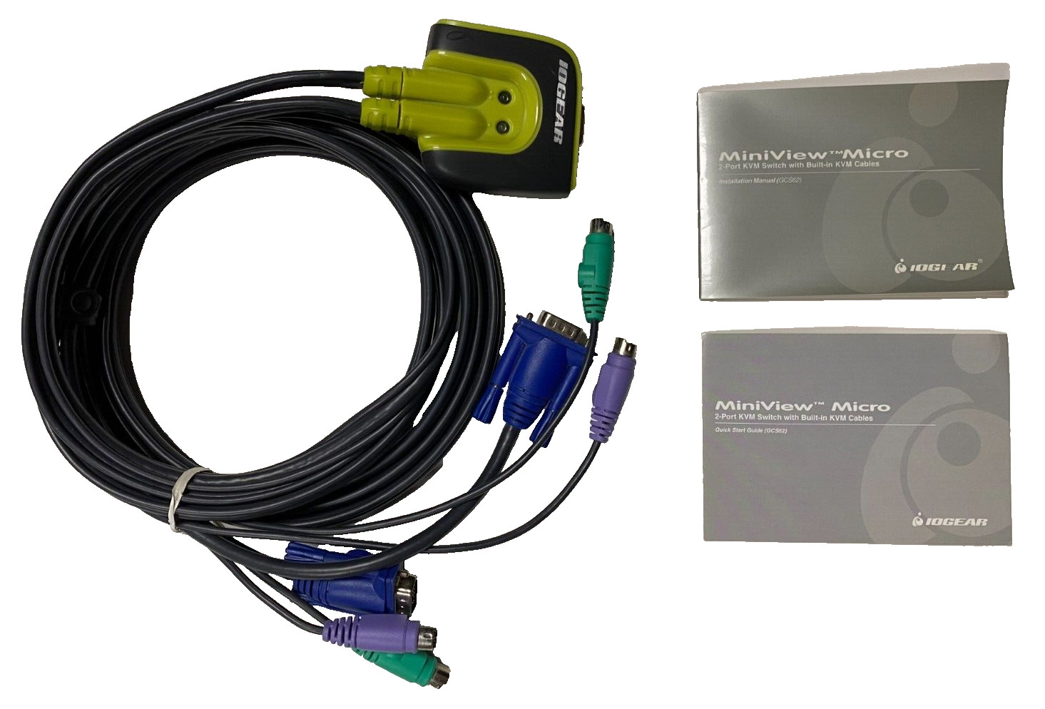 IOGEAR MiniView Micro 2-port PS/2 KVM switch built cables model GCS62