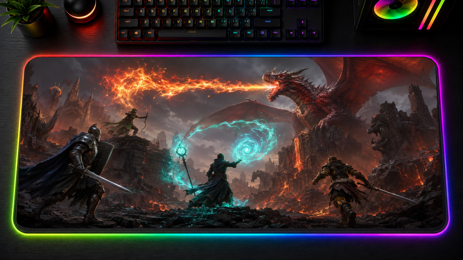 RuneScape Dragonwilds XXL RGB Mousepad Ashenfall Dragon LED Gaming Mat