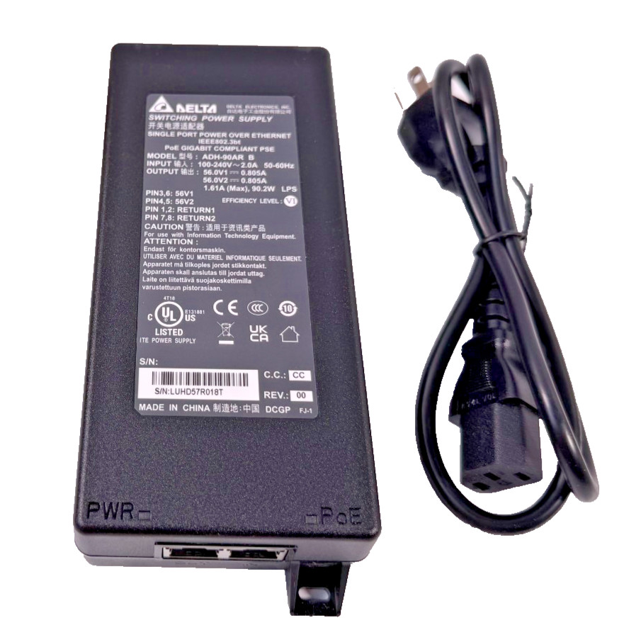 Calix 100-06005 5Gbps PoE Injector 802.3bt Delta ADH-90AR w/ Power Cable NEW