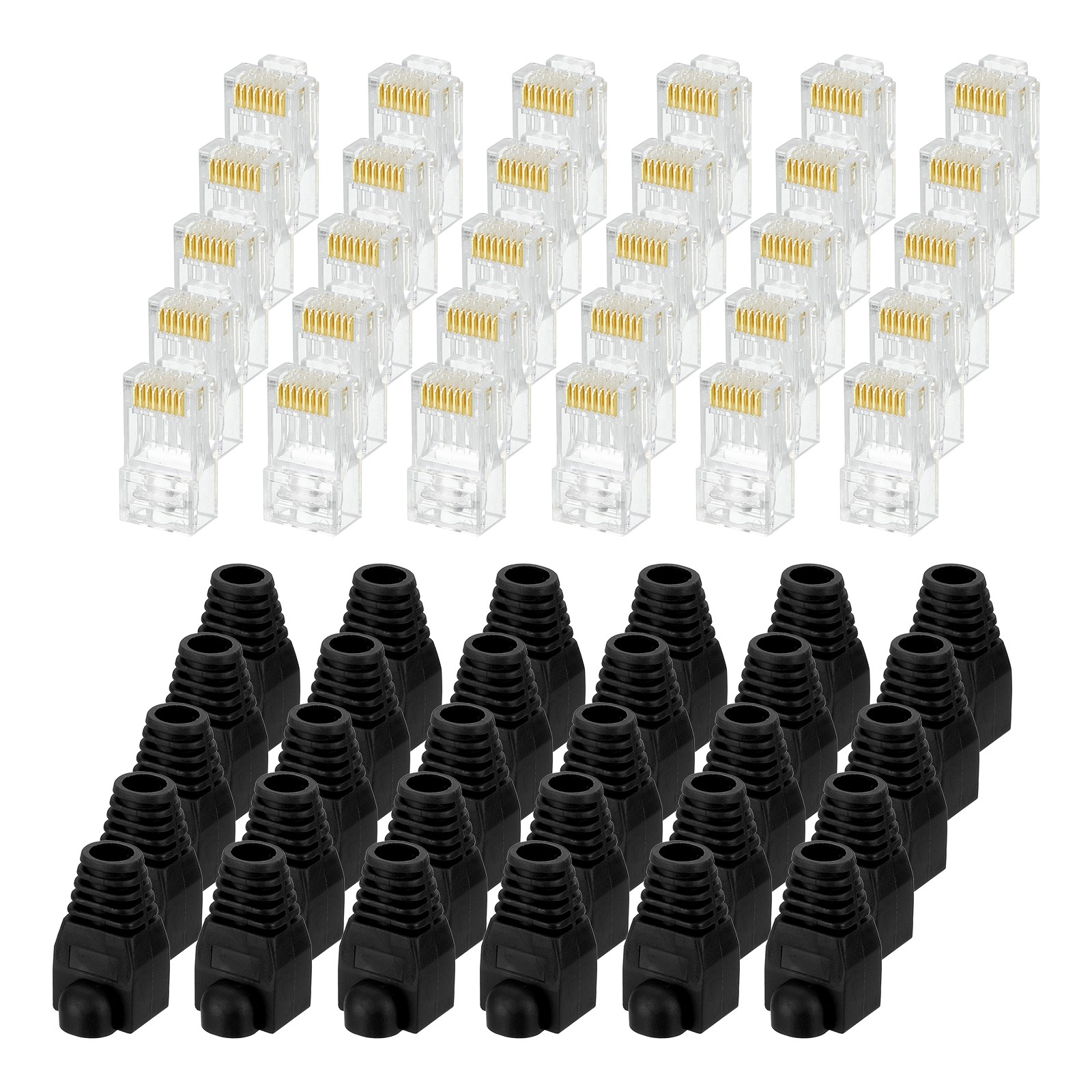30pcs Cat6 RJ45 Pass Through Connectors w/ 30pcs Black Strain Relief Boots