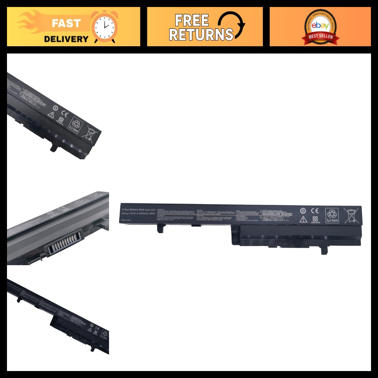 Replacement Laptop Battery for Asus U47 Series - 10.8V 5200mAh/56Wh, Compatible