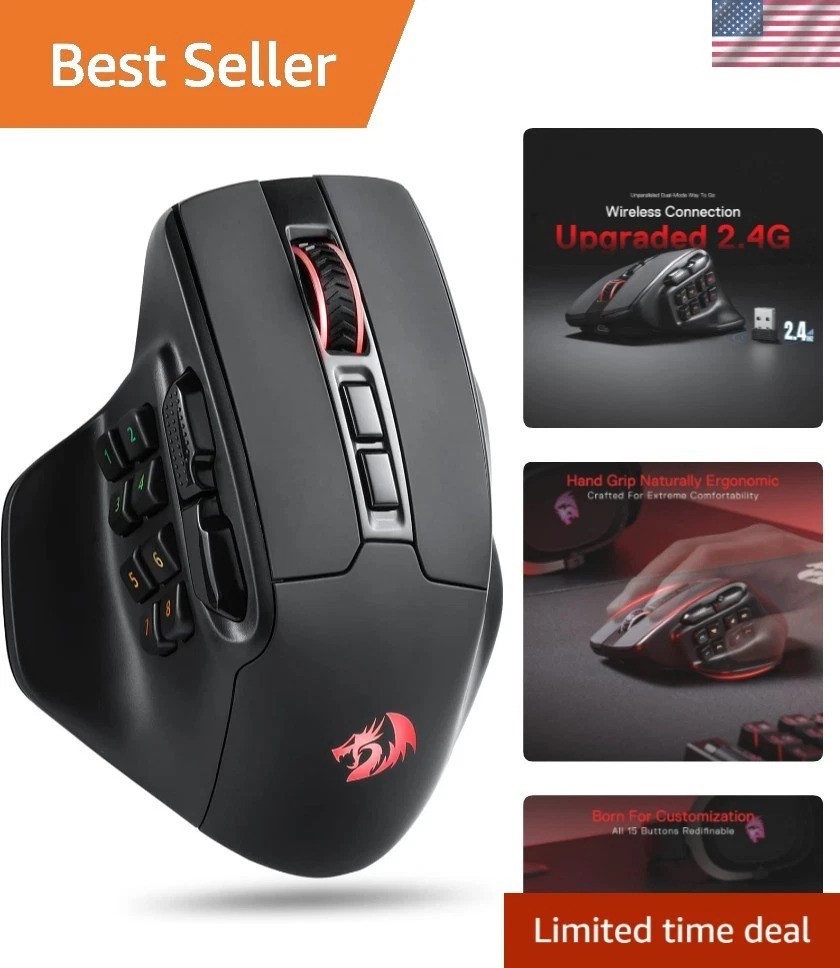 M811 PRO Wireless RGB Gaming Mouse - 15 Programmable Buttons & Ergonomic Design