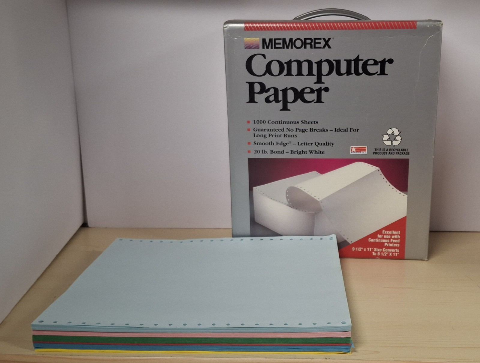 1991 Memorex Tractor Computer Paper 1000 Continuous Sheets 20 lb. 9.5x11" White