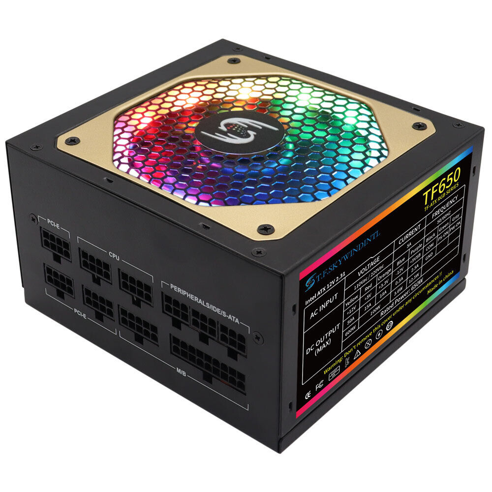 650W Watt ATX PC Gaming Power Supply LED Fan RGB PSU Silent SATA 3 IDE 20+4Pin