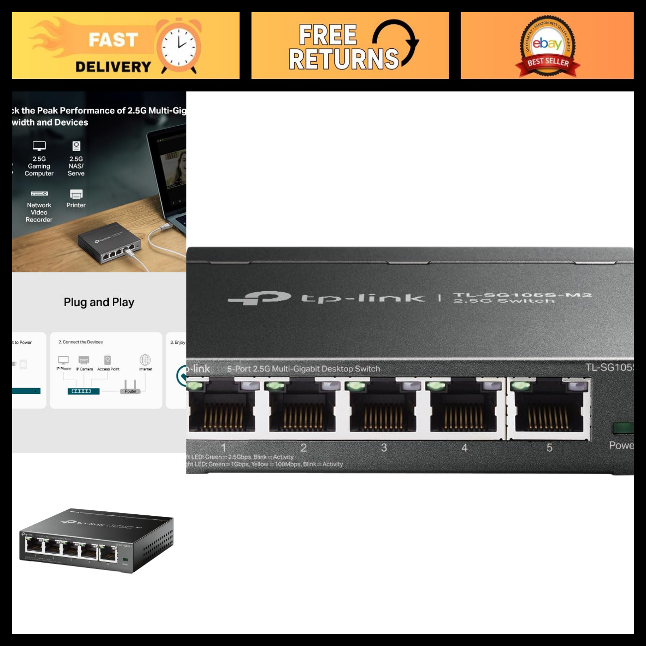 5-Port Multi-Gigabit 2.5G Unmanaged Ethernet Switch, High-Speed Network Hub