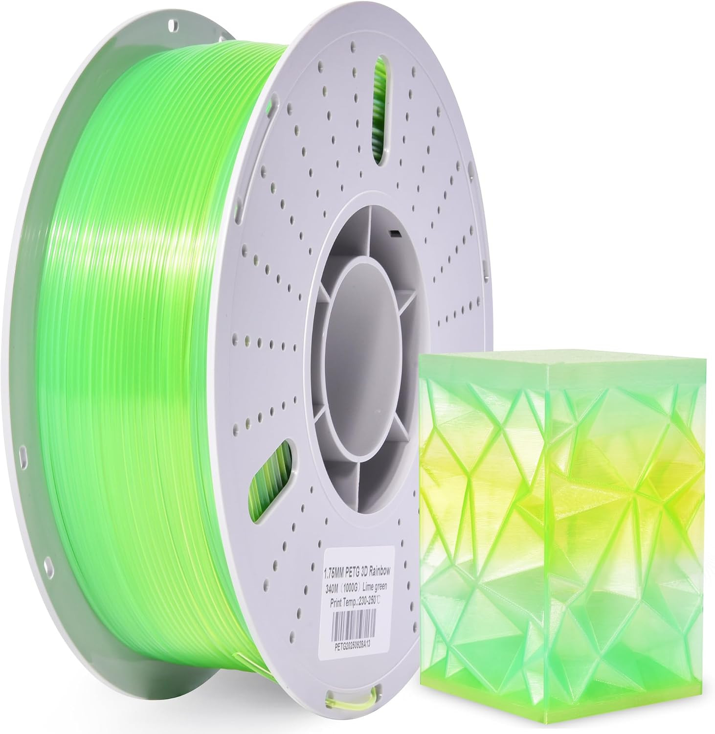 PETG Rainbow 3D Printer Filament 1.75Mm, Multicolor Transparent PETG Filament, A