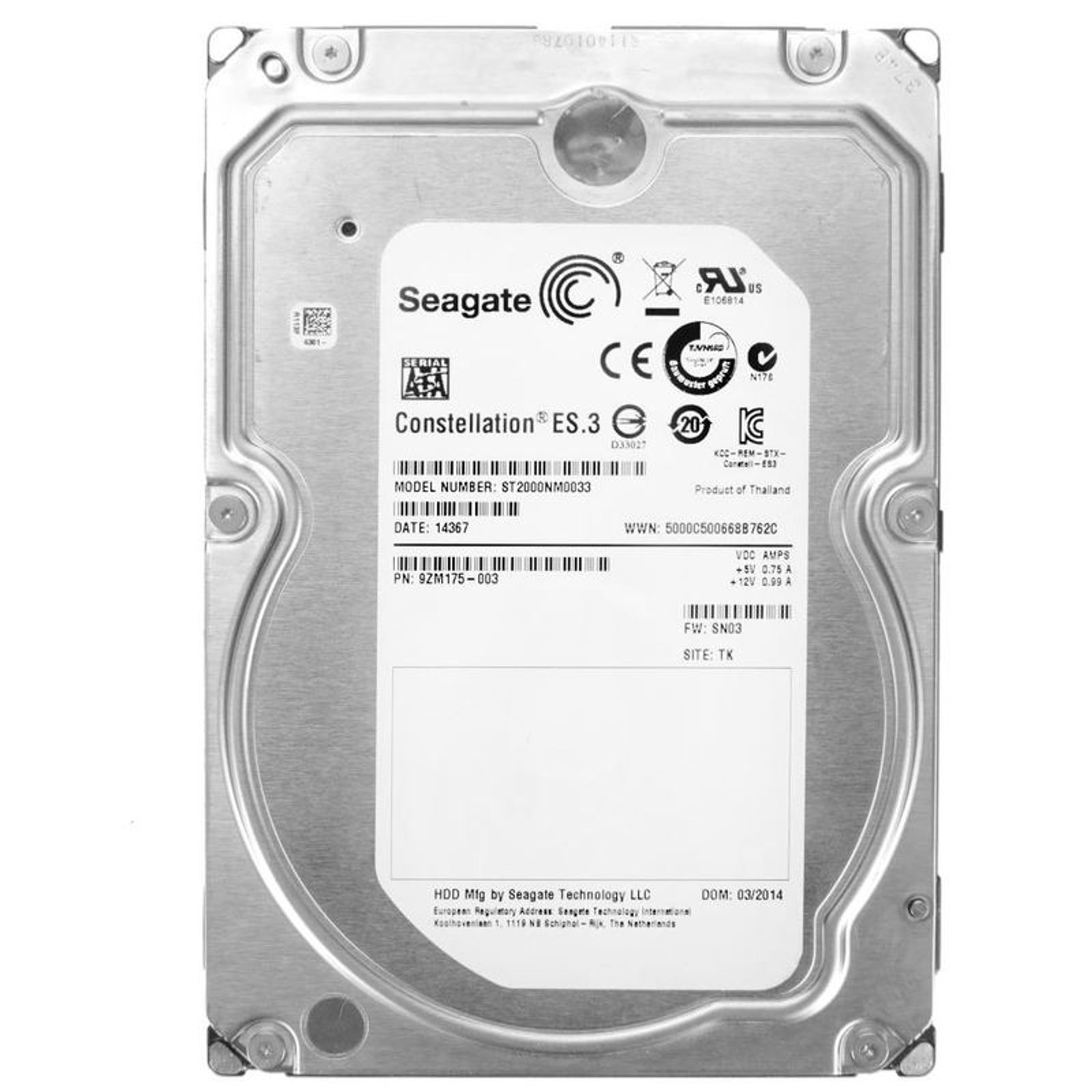 Seagate Constellation ES.3 ST2000NM0033 2TB 7200 RPM 128MB Cache SATA 6.0Gb/s 3.