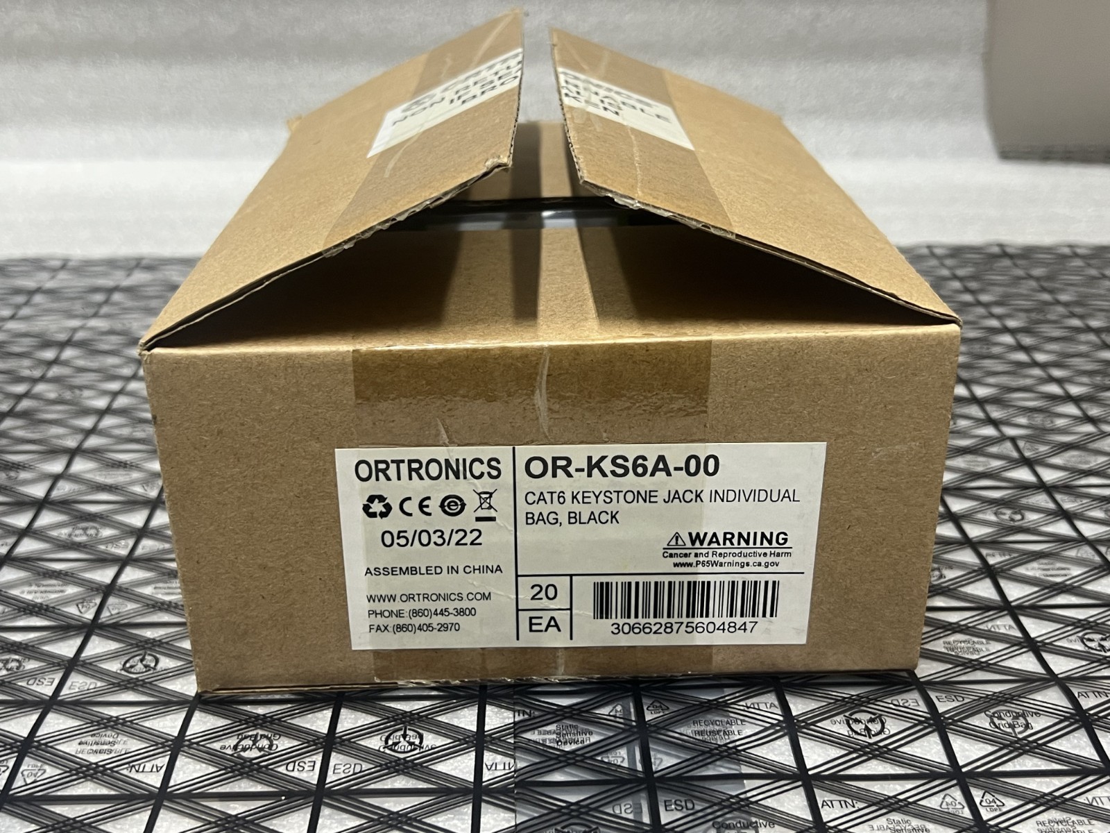 OR-KS6A-00 ORTRONICS CAT6 KEYSTONE JACK INDIVIDUAL BAG, Black (BOX OF 20)