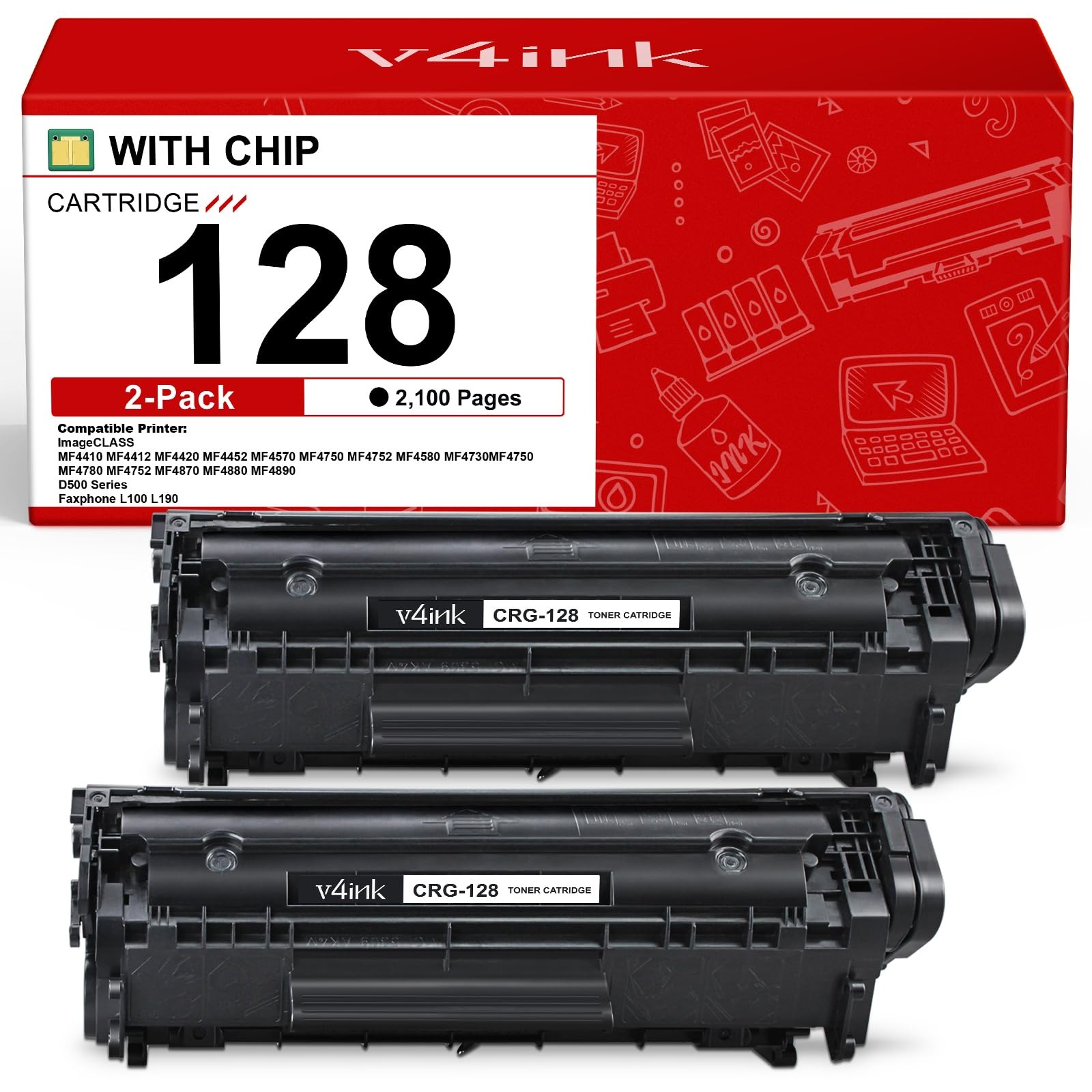 v4ink 2PK Compatible CRG-128 Toner Cartridge Replacement for Canon 128 Black ...