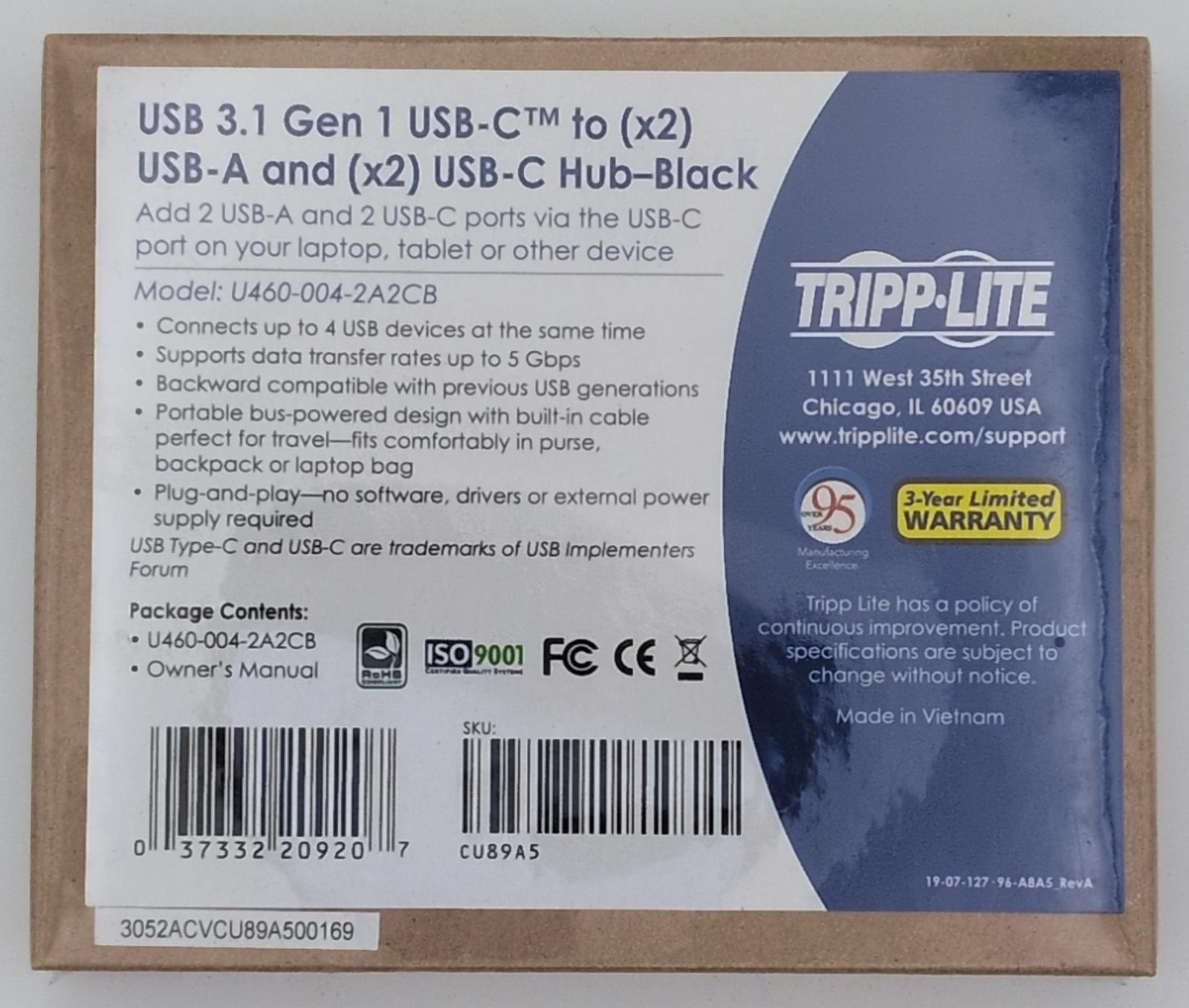 Tripp Lite USB 3.1 GEN 1 U460-004-2A2CB 2 USB-A & 2 USB-C TO USB-C Portable HUB