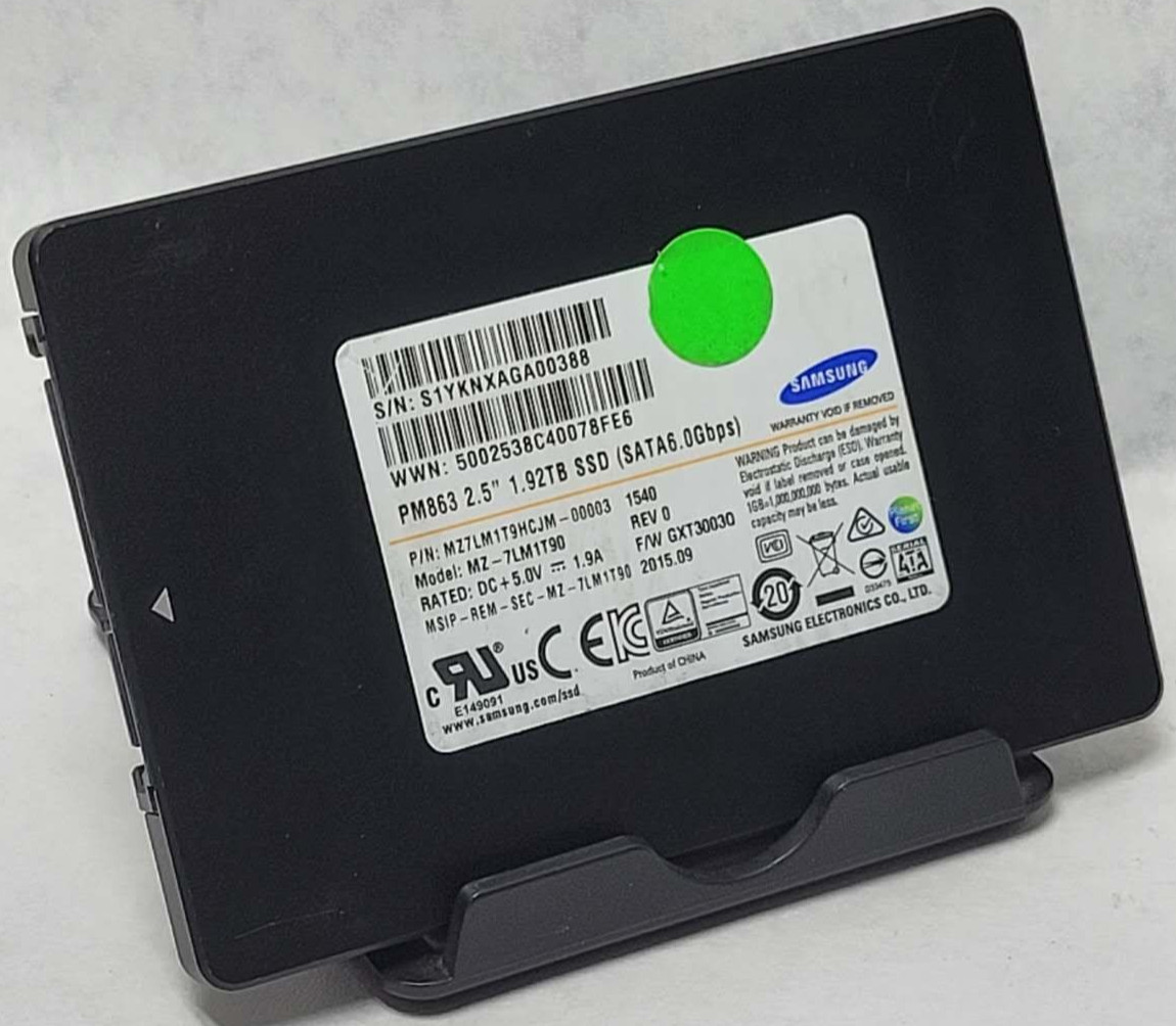 SAMSUNG PM863 1.92TB Solid State Drive SSD MZ7LM1T9HCJM-00003 94%+ Health