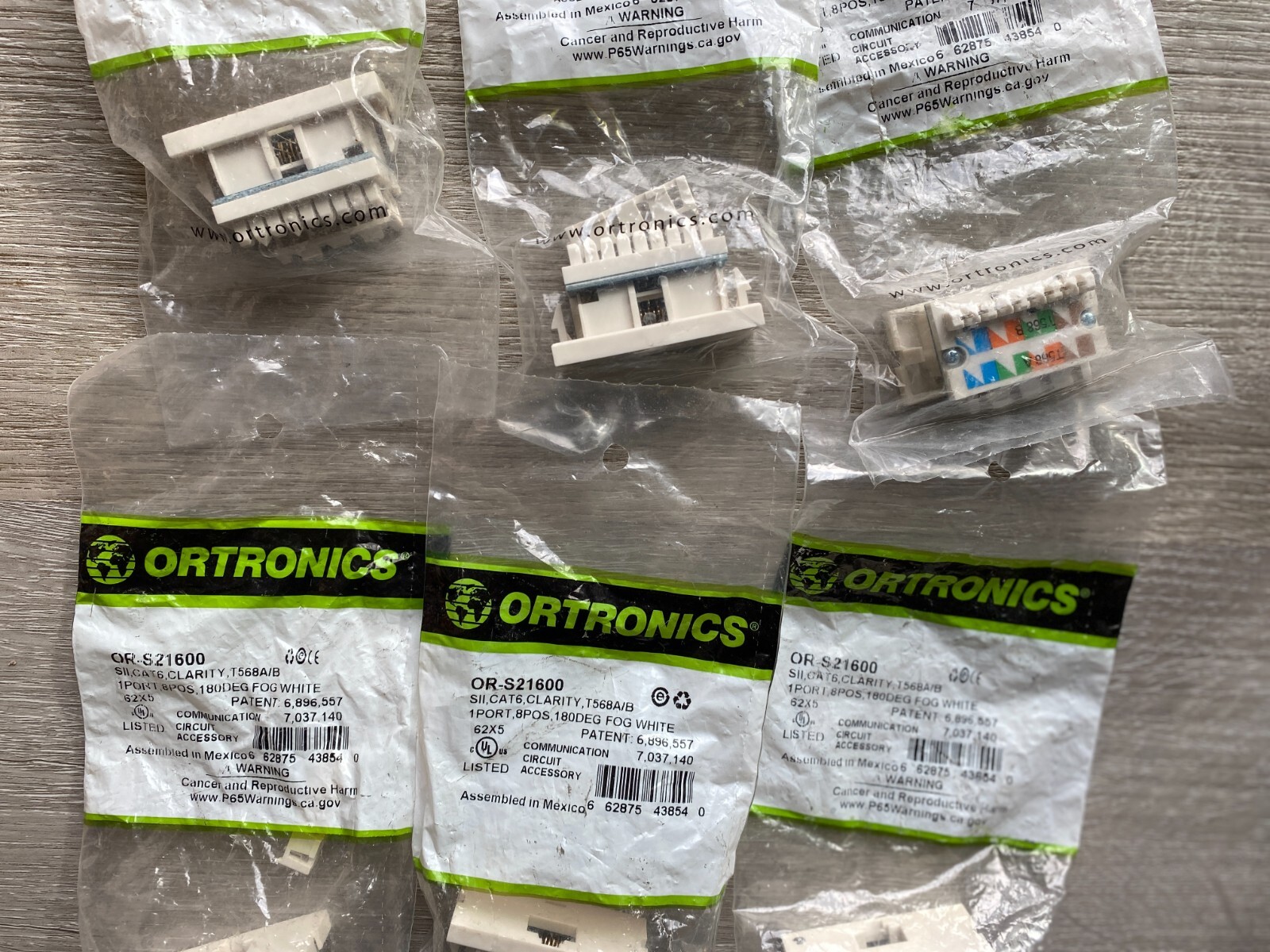 ORTRONICS OR-S21600 SII, CAT6, CLARITY, T568A/B 1 PORT, 8 POS --- Lot of 6