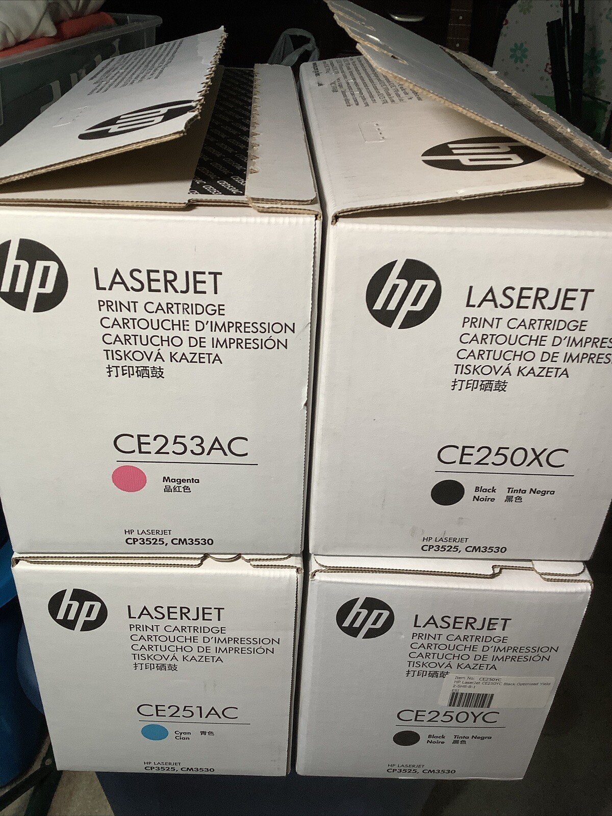 Lot of 4 New HP CE253AC, CE251AC, CE250XC, CE250YC Multi-Color Print Cartridges