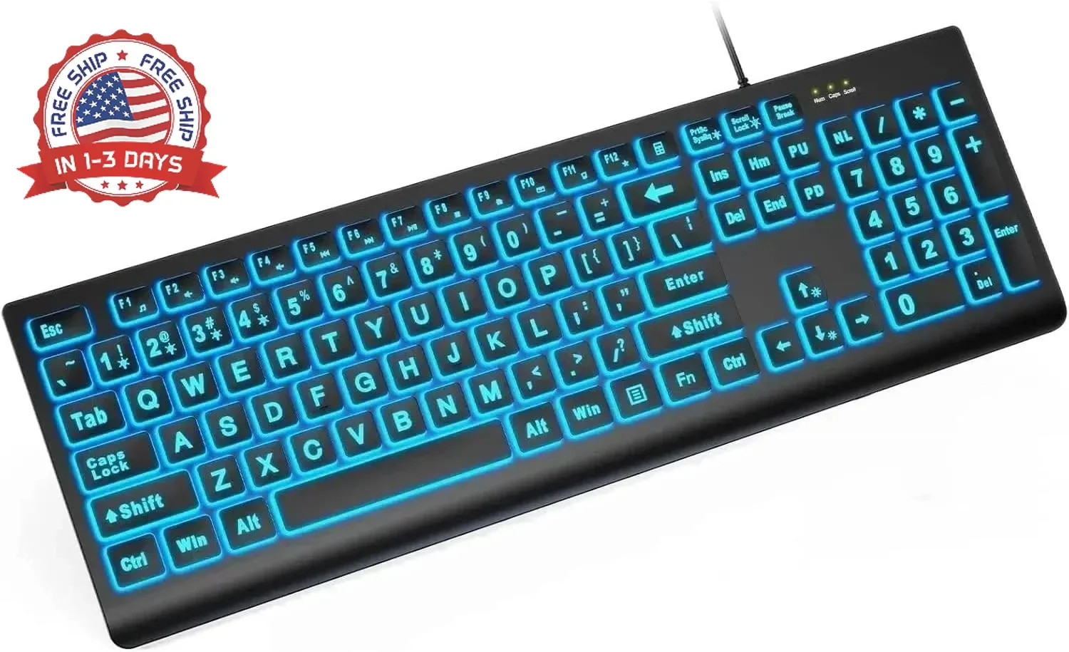 K11PRO Large Print Backlit Keyboard, 3X Larger Font Wired USB Lighted Co