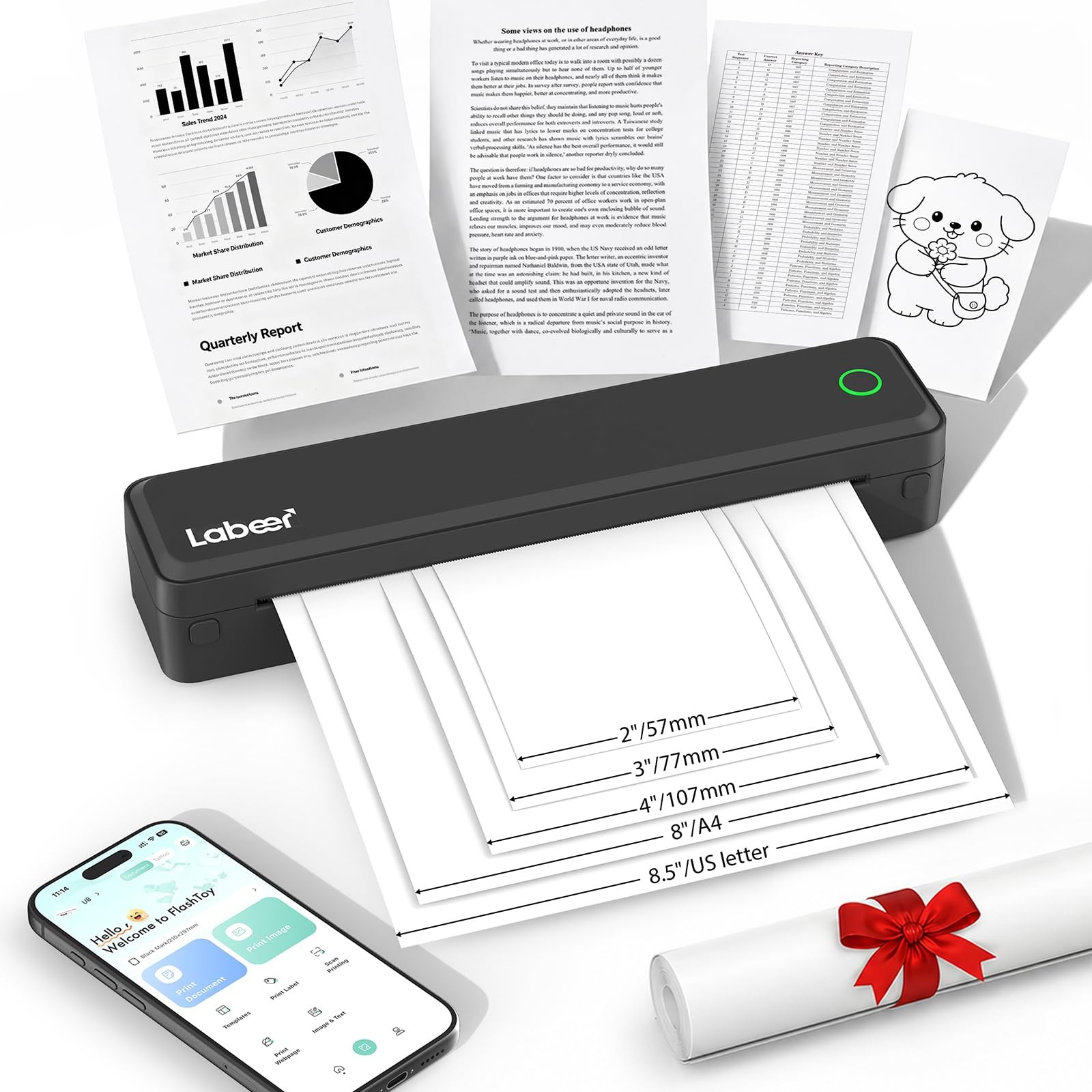 Portable Thermal Printer, Wireless Bluetooth Inkless Printer Black