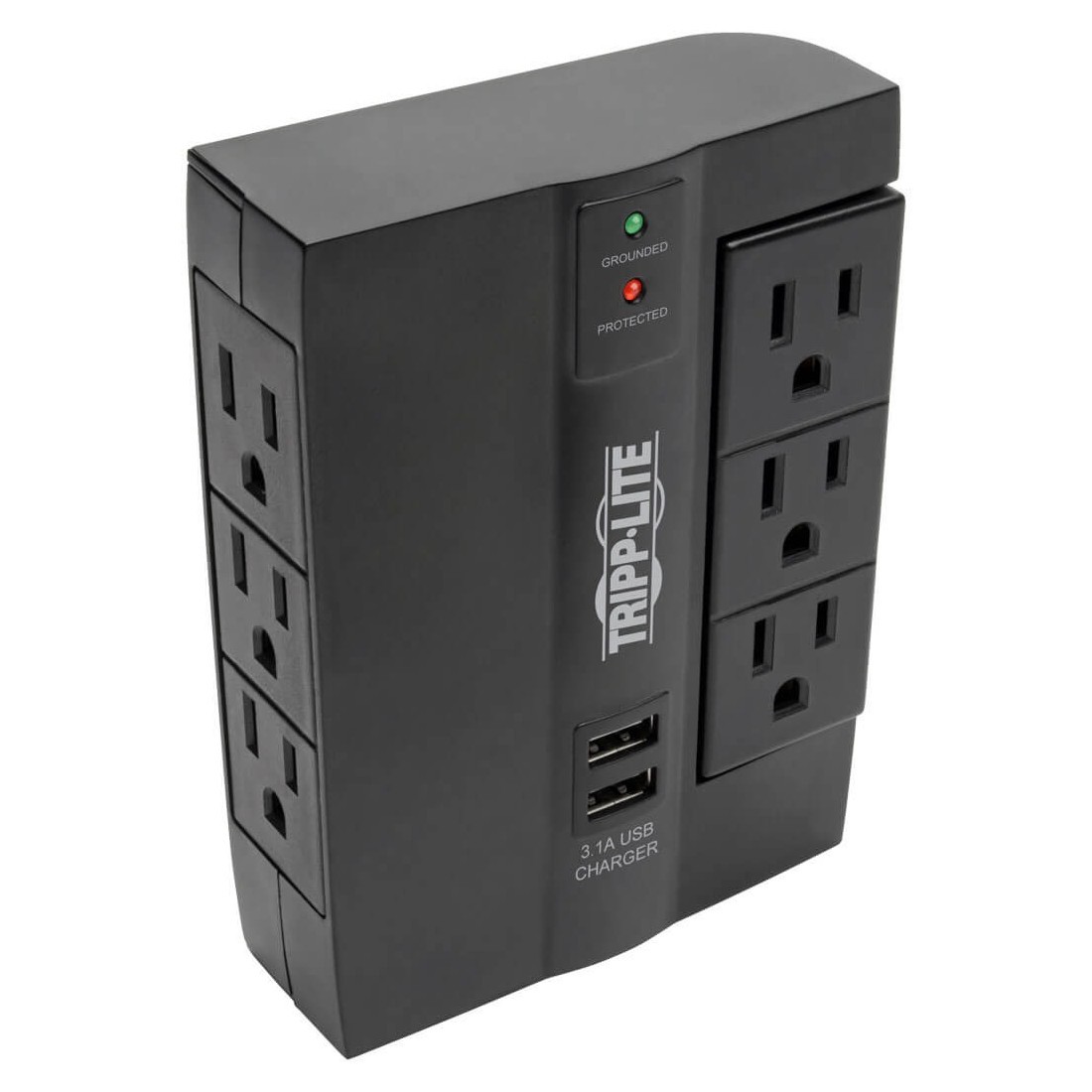 Tripp Lite SWIVEL6USB 6 Outlet Surge Protector 2 USB Ports Black
