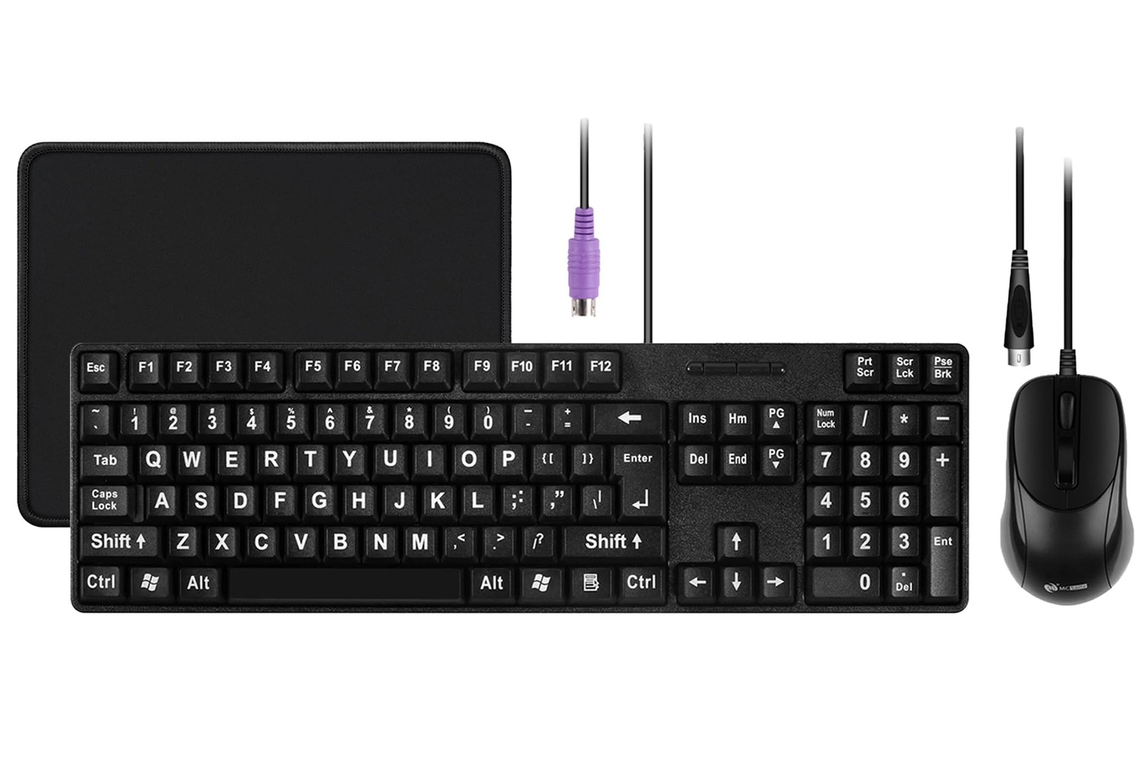MCSaite Wired PS2 104 Keys Computer Keyboard Mouse Combo Big Print Bundle