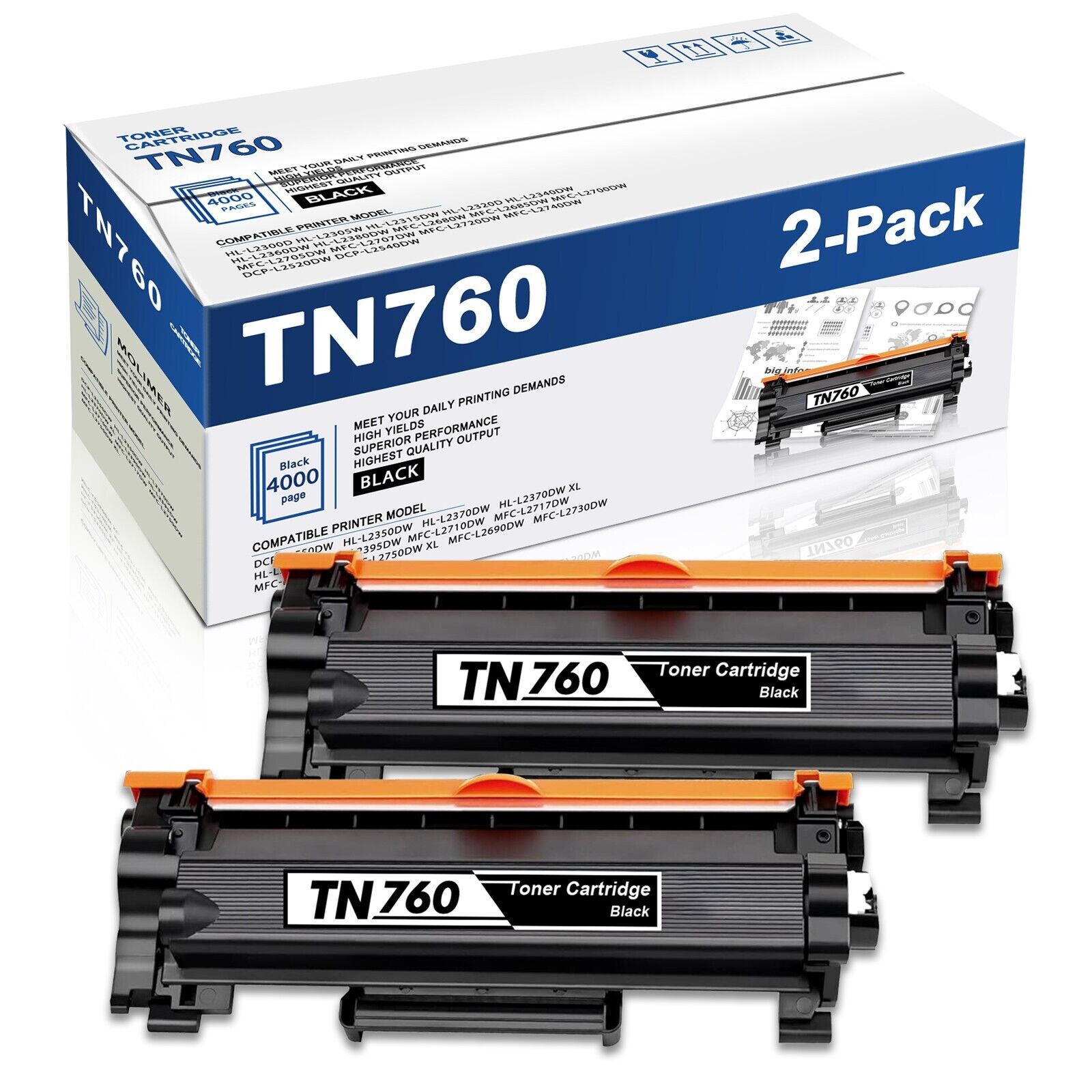 High Yield TN760 Toner Cartridge Replacement for Brother MFC-L2750DWXL Printer