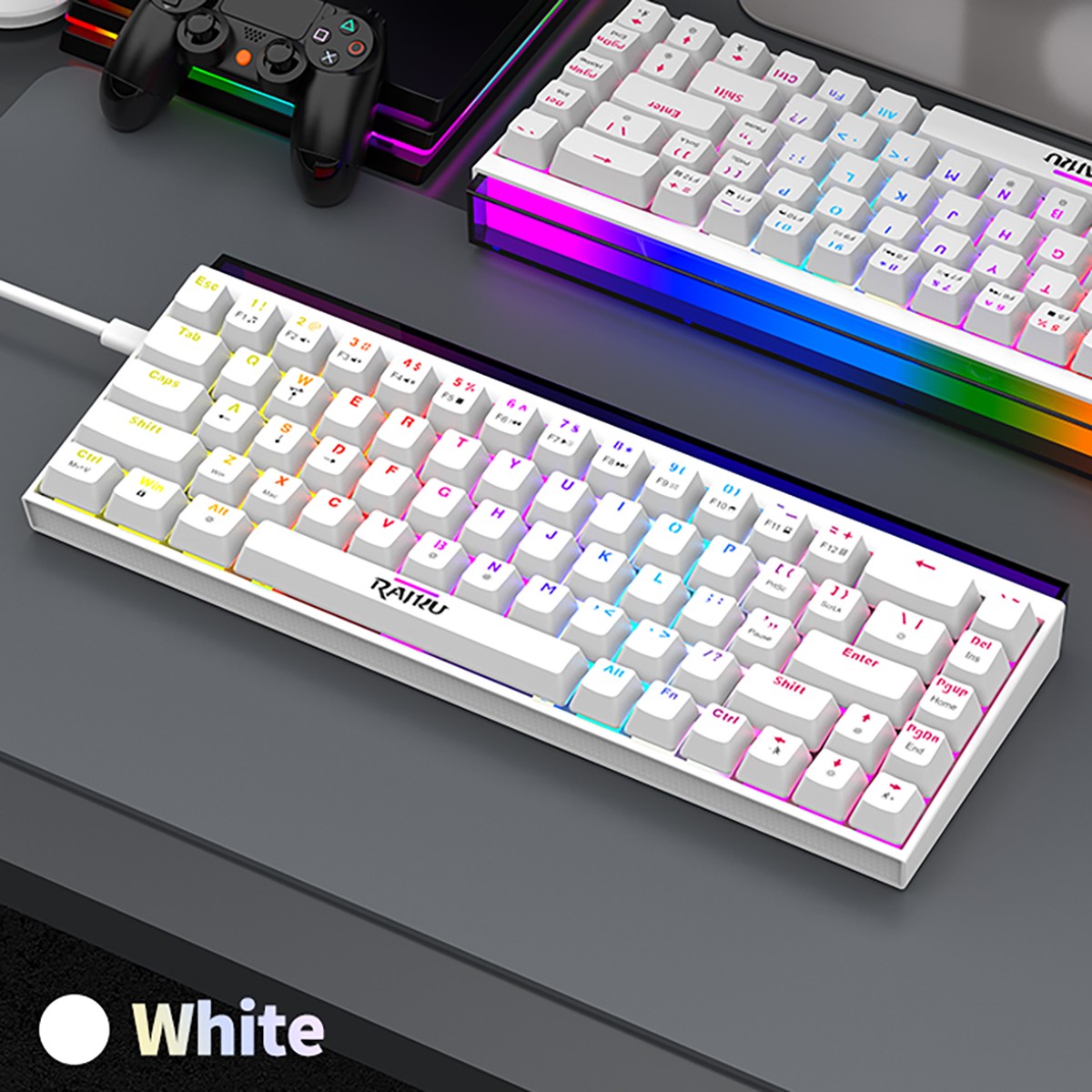 68 Keys Mechanical Gaming Keyboard Wired, RGB Backlit Lightbox, Detachable Cable