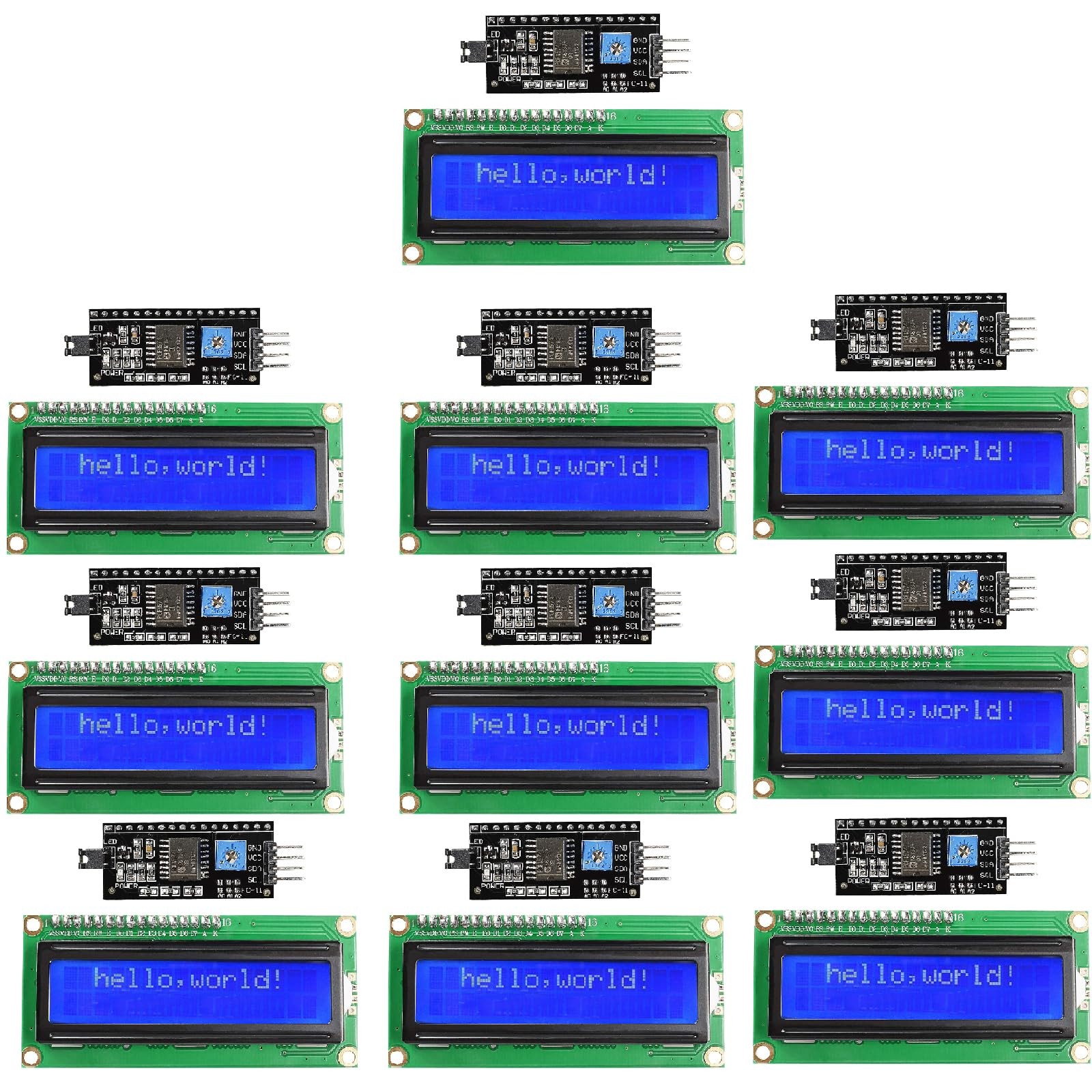 10-Pack I2C LCD1602 Display Module 16x2, Blue Backlight