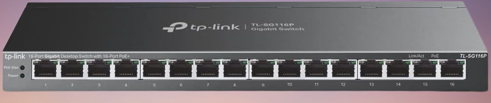 TP-Link TL-SG116P 16-Port Gigabit PoE Switch 120W Fanless