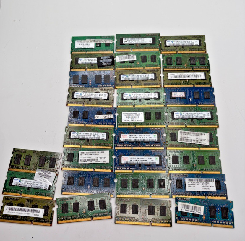 30x 1GB DDR3 PC3/PC3L SODIMM Laptop RAM Mixed Brand Bulk Lot 30GB