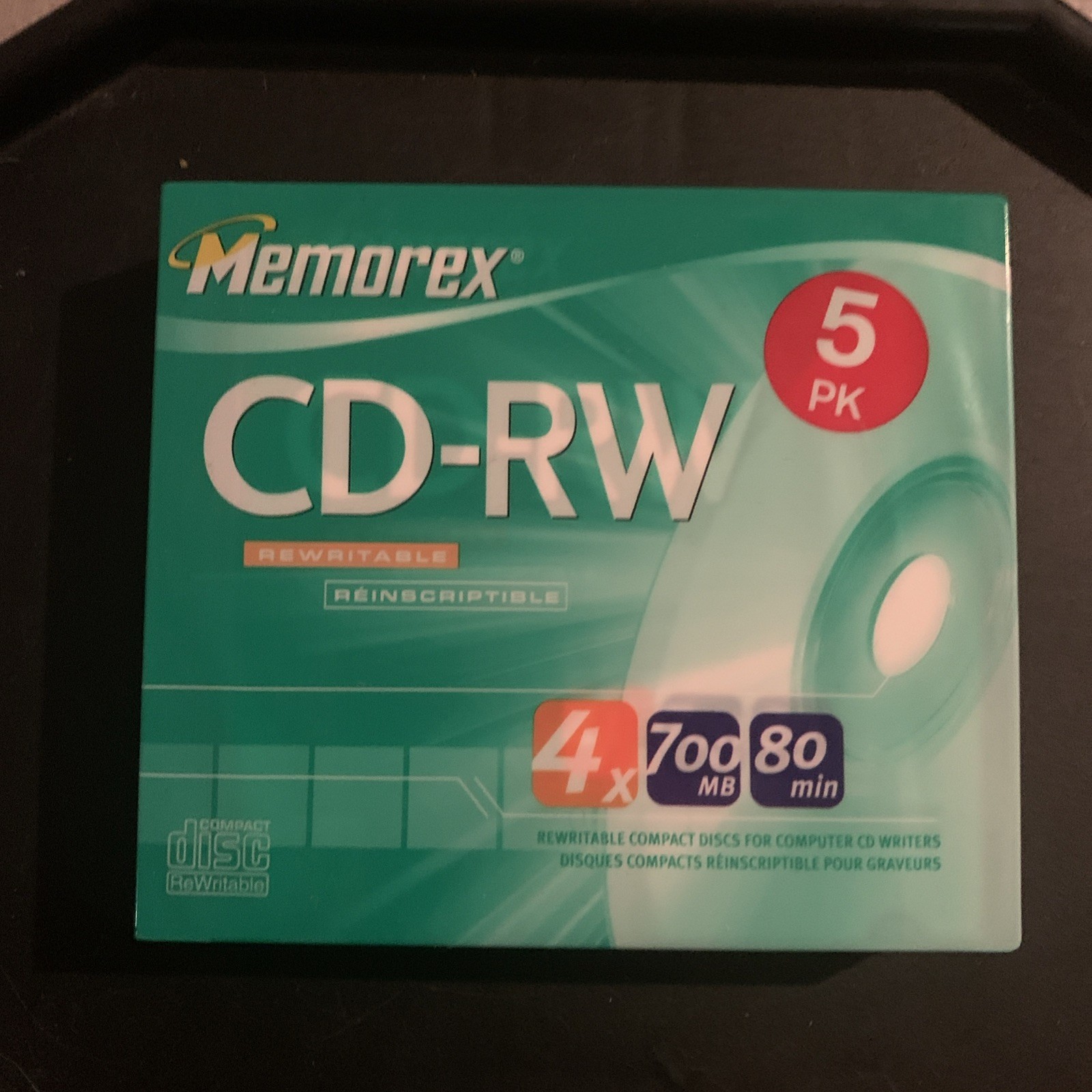 NEW Memorex CD-RW Rewritable 5 Pack 700MB 80 Minutes Slim Jewel Cases 4X Speed