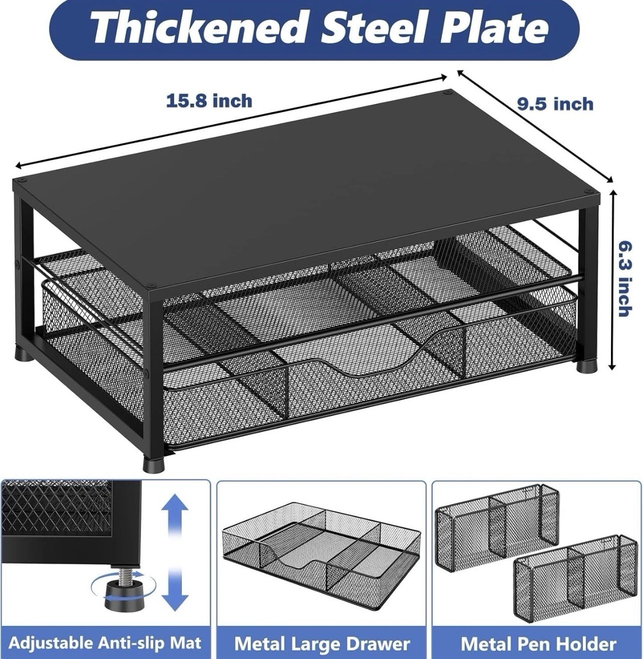 Desk Organizer and Accessories, 2-Tier Computer Monitor Stand Riser with Drawer 