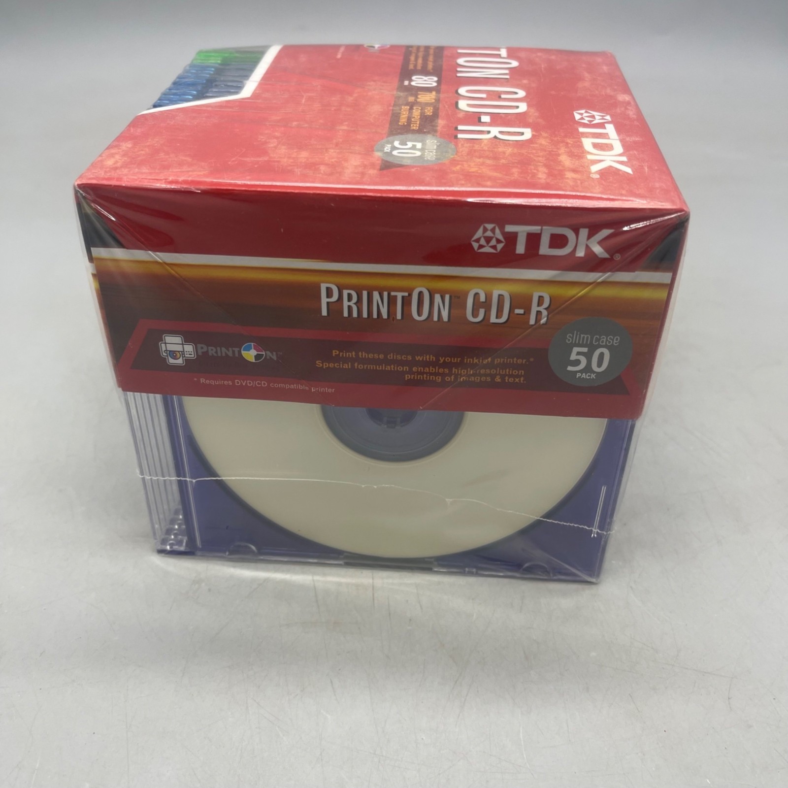TDK PrintOn CD-R 80 Min 700MB 24-Pack Slim Case For Inkjet Printing open READ