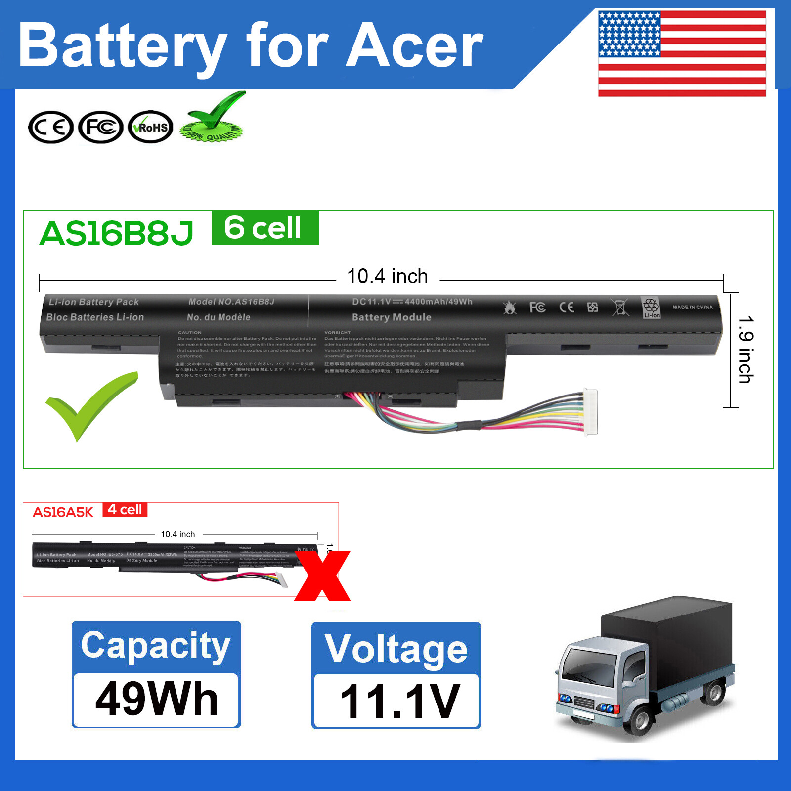 New Replacement AS16B5J AS16B8J battery For Acer Acpire E15 E5-575G-5341 F5-573G