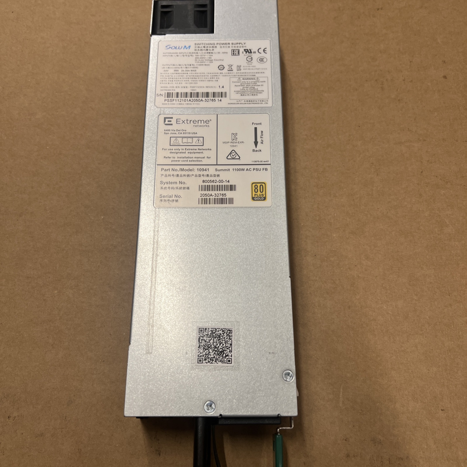 Original Extreme Networks 10941 1100W AC PSU FB Redundant AC Power Supply Module