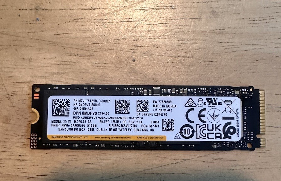 Samsung PM9F1 NVMe M.2 2280 FR-0MDPV9-SSK00-49R-00E9-A02 512GB SSD Gen4