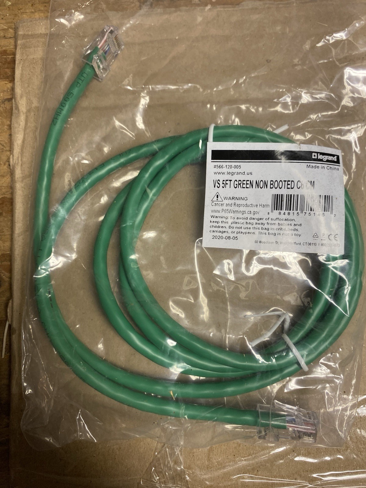 CAT6 Green Ethernet Patch Network Cable 7’ Length Legrand - New In Pack Qty 10