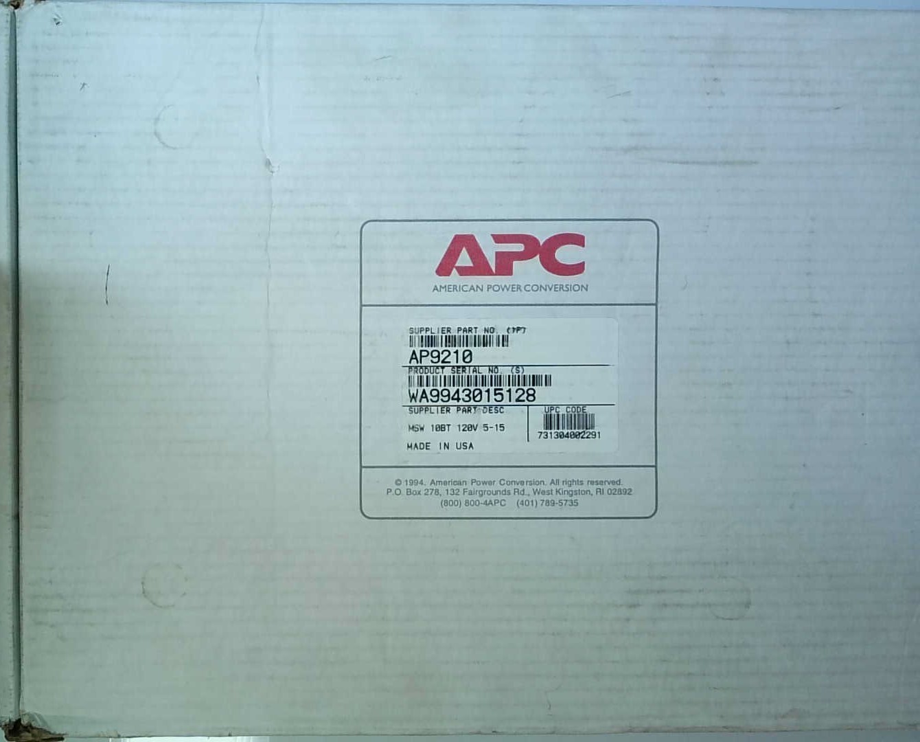 APC AP9210 Master Switch Network Power Controller with Rack Ears
