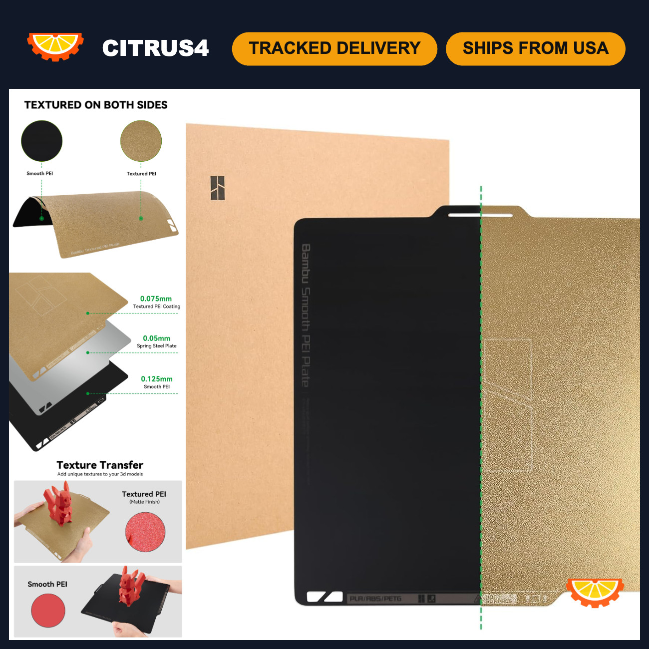 Dual-Sided Textured/Smooth PEI Build Plate for 3D Printers - 257x257mm Removable