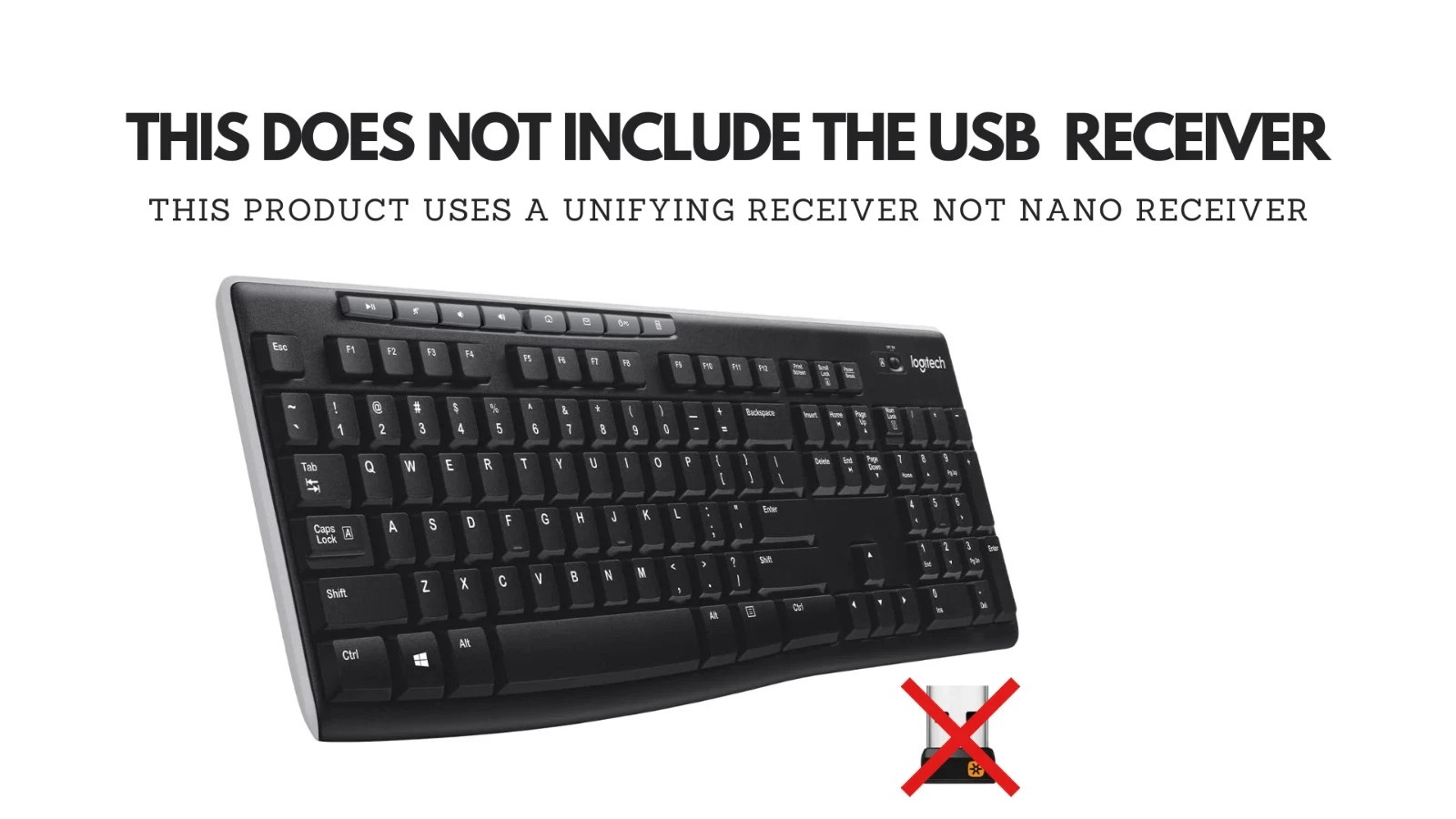 Logitech MK270 K270 Wireless Keyboard Full Size Black Keyboard Only
