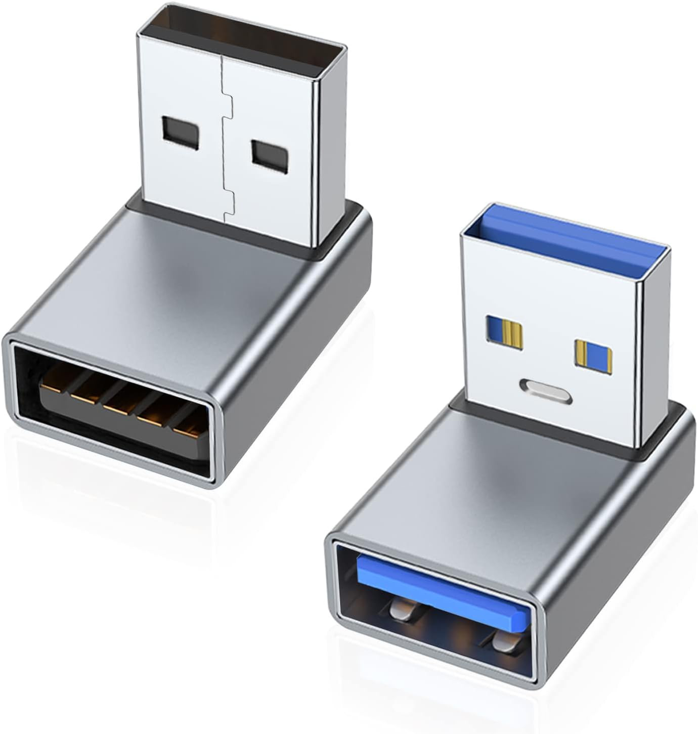 90 Degree USB 3.0 Adapter 2 Pack, up and down Angle, Grey