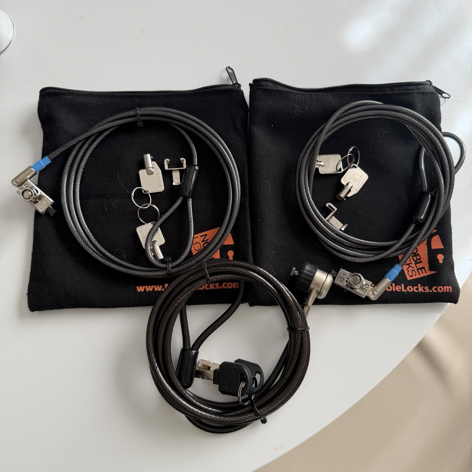 Lot Of (3) Laptop Compact Wedge Locks with Keys, 6FT Cable, Noble Locks
