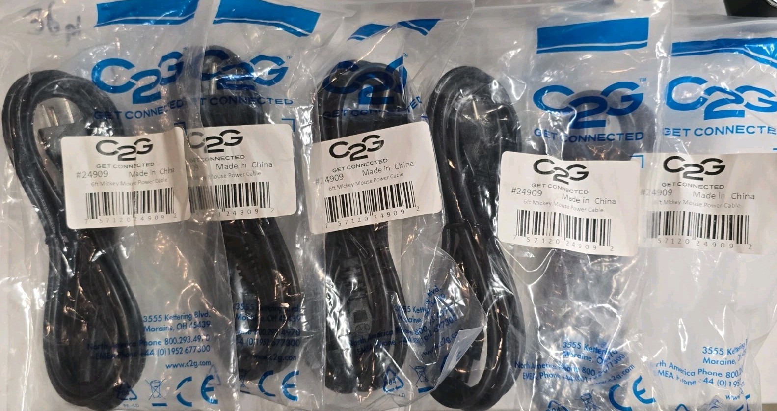 C2G Lot of X5 6ft (1.8m) Mickey Mouse Power Cable Model 24909