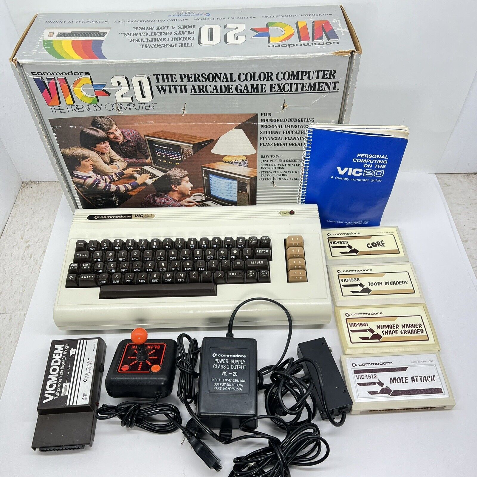 Commodore Vic-20 Matching Box Games Power Supply Modem And More Tested Works