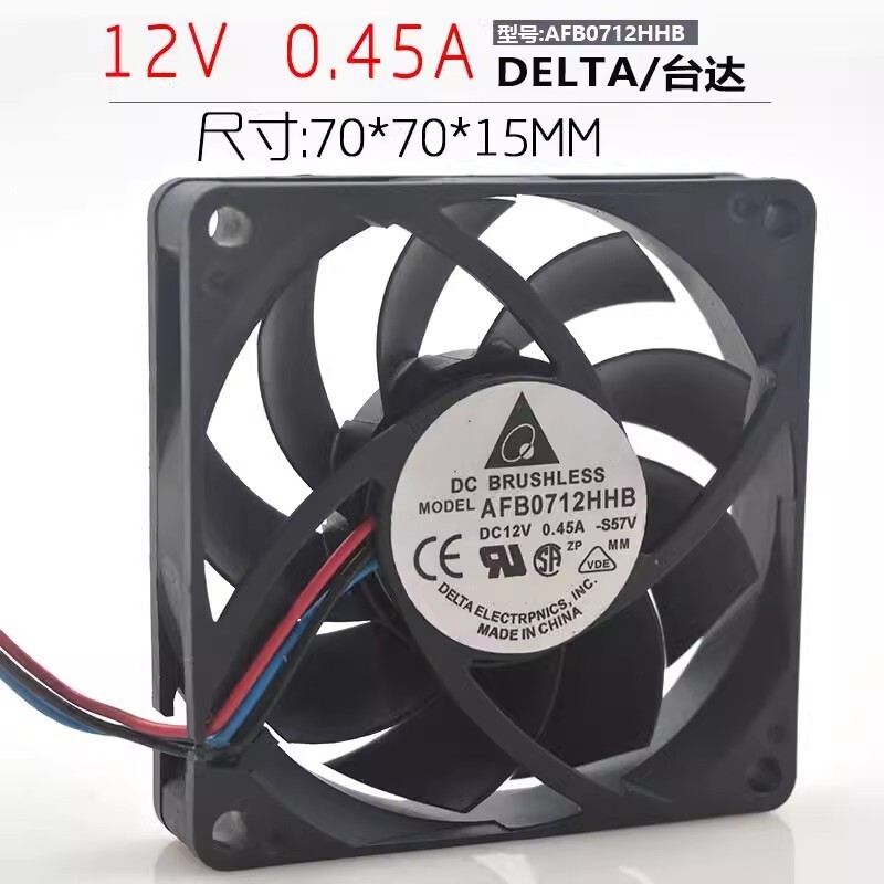 Delta 7015 DC12V 0.45A AFB0712HHB 7CM 3-Wire Cooling Fan