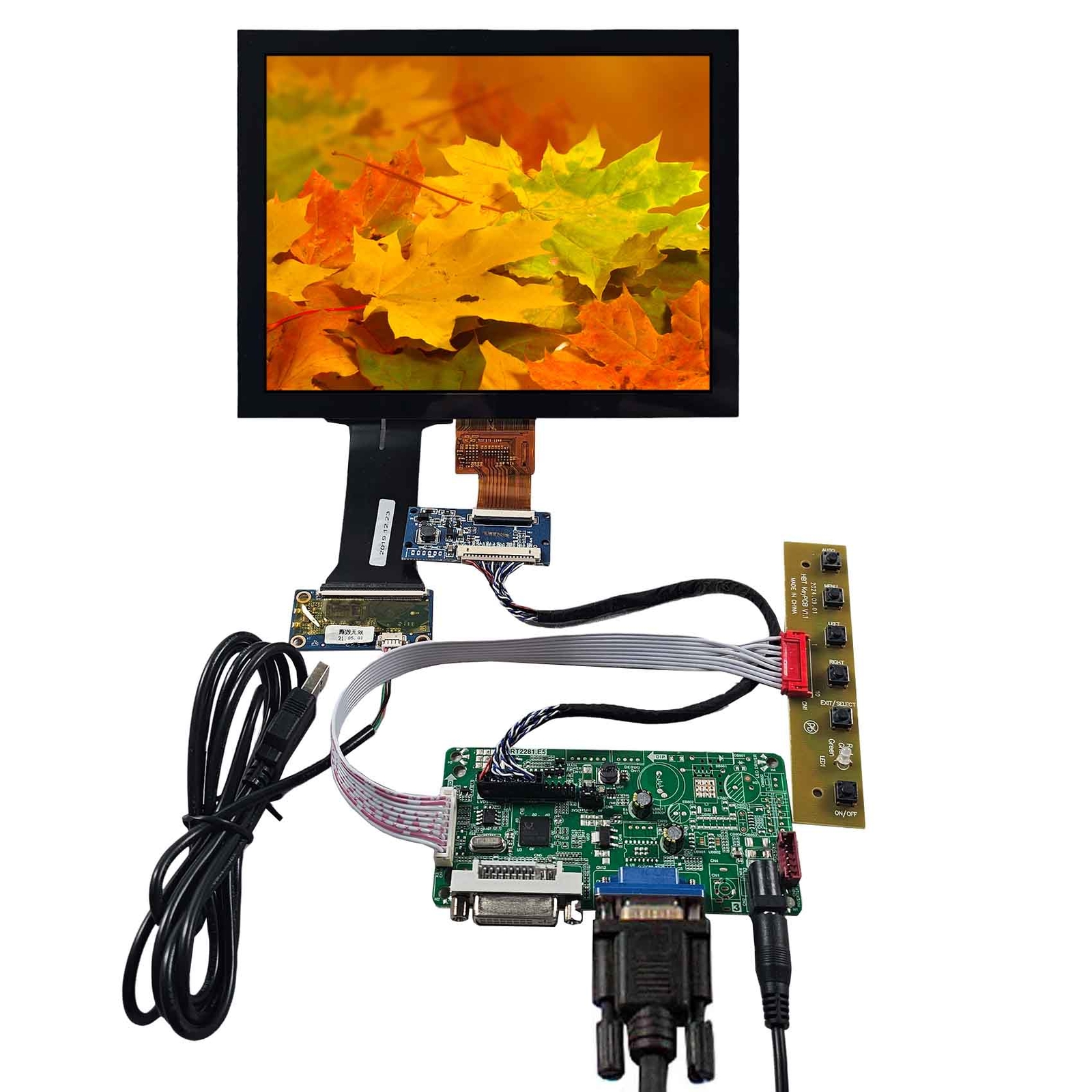 VGA DVI LCD Controller Board 8in 1024x768 Capacitive Touch IPS LCD Display