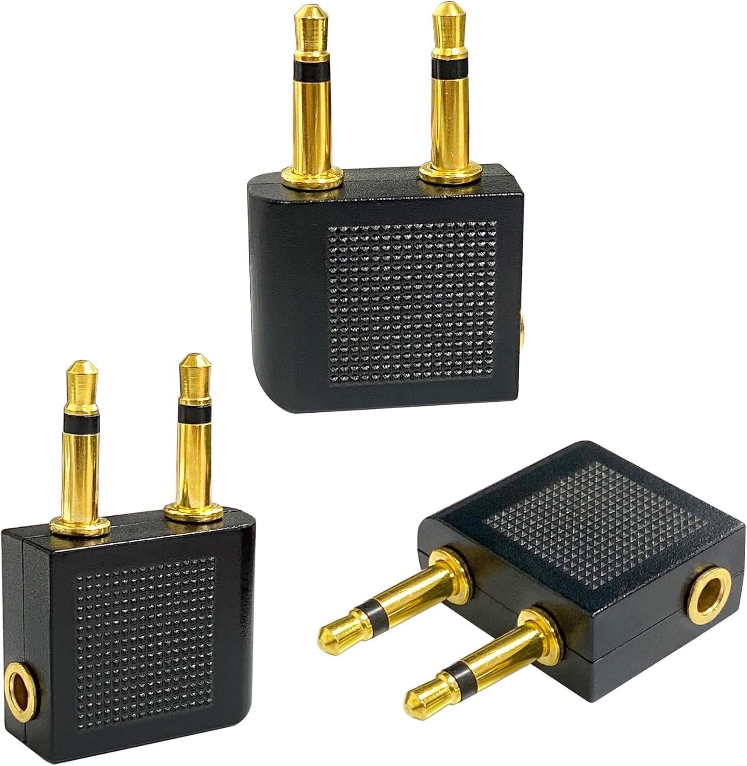 BlingKingdom 3 PCS Airplane Flight Headphone Adapter, Dual 3.5mm Male Black 