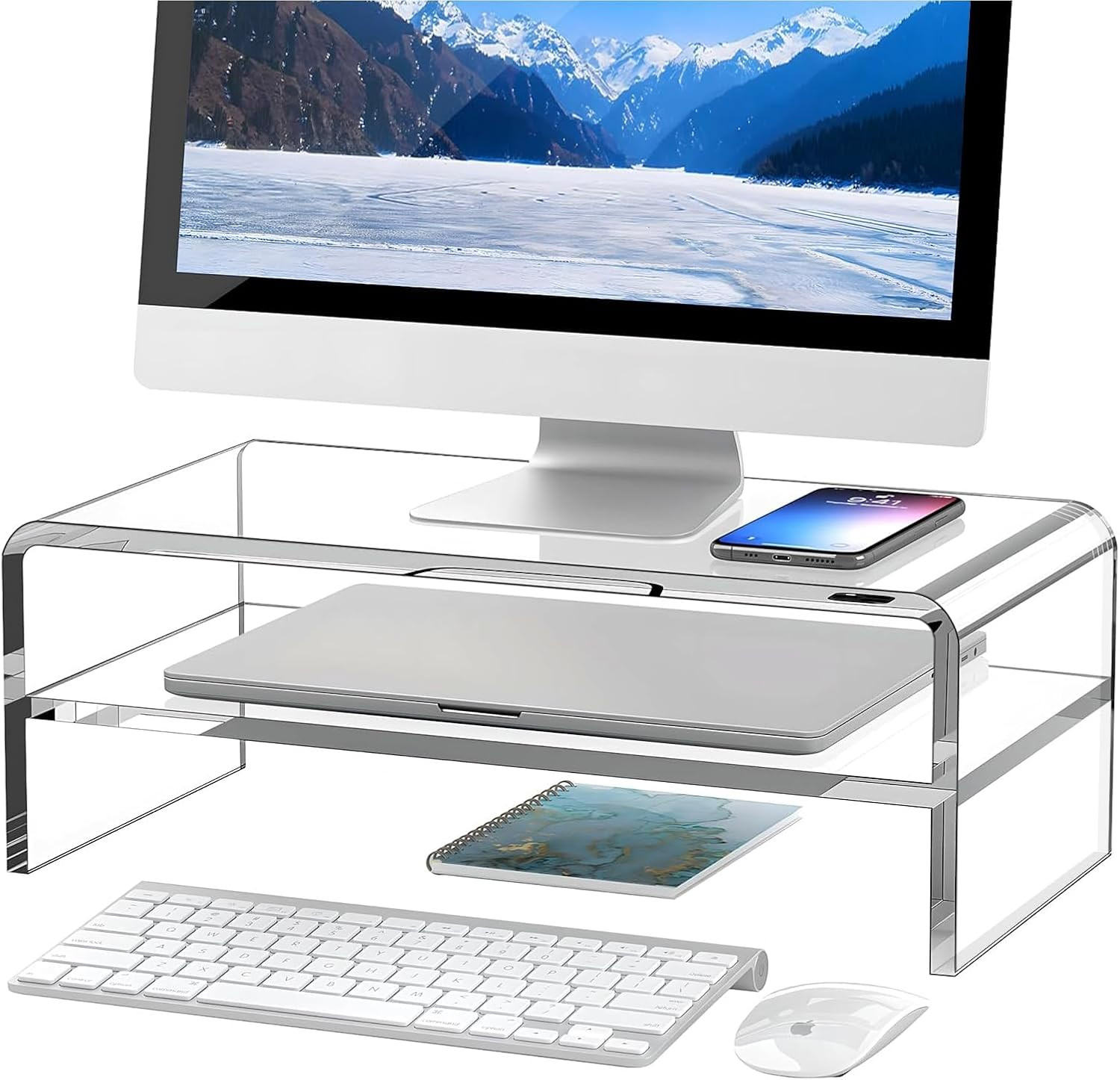 Clear Acrylic Monitor Stand Riser 2 Tier, 5.12 Inches High Clear Computer Desk O