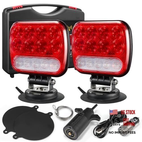 Portable Red LED Trailer Light Kit - Magnetic Towing Tail Light
